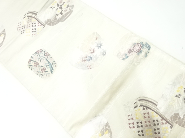 アンティーク　茶道具模様織出し袋帯（材料）